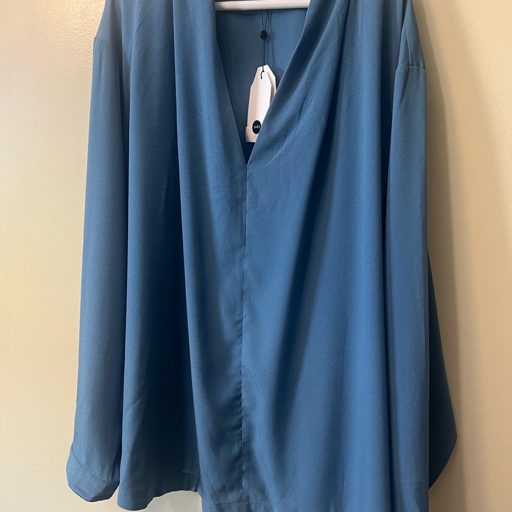Universal Standard Better Than Silk V-Neck Blouse Blue 4XL 38/40 NWT